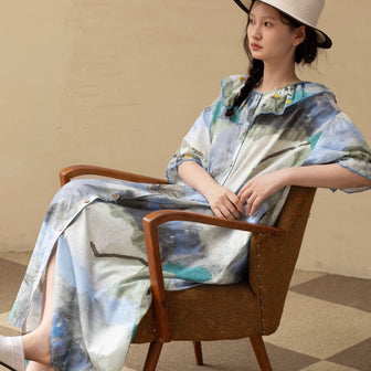 Lian Loungewear watercolour tie dye bamboo cotton pajamas set or dress, soft and comfortable sleepwear with vibrant watercolor patterns.