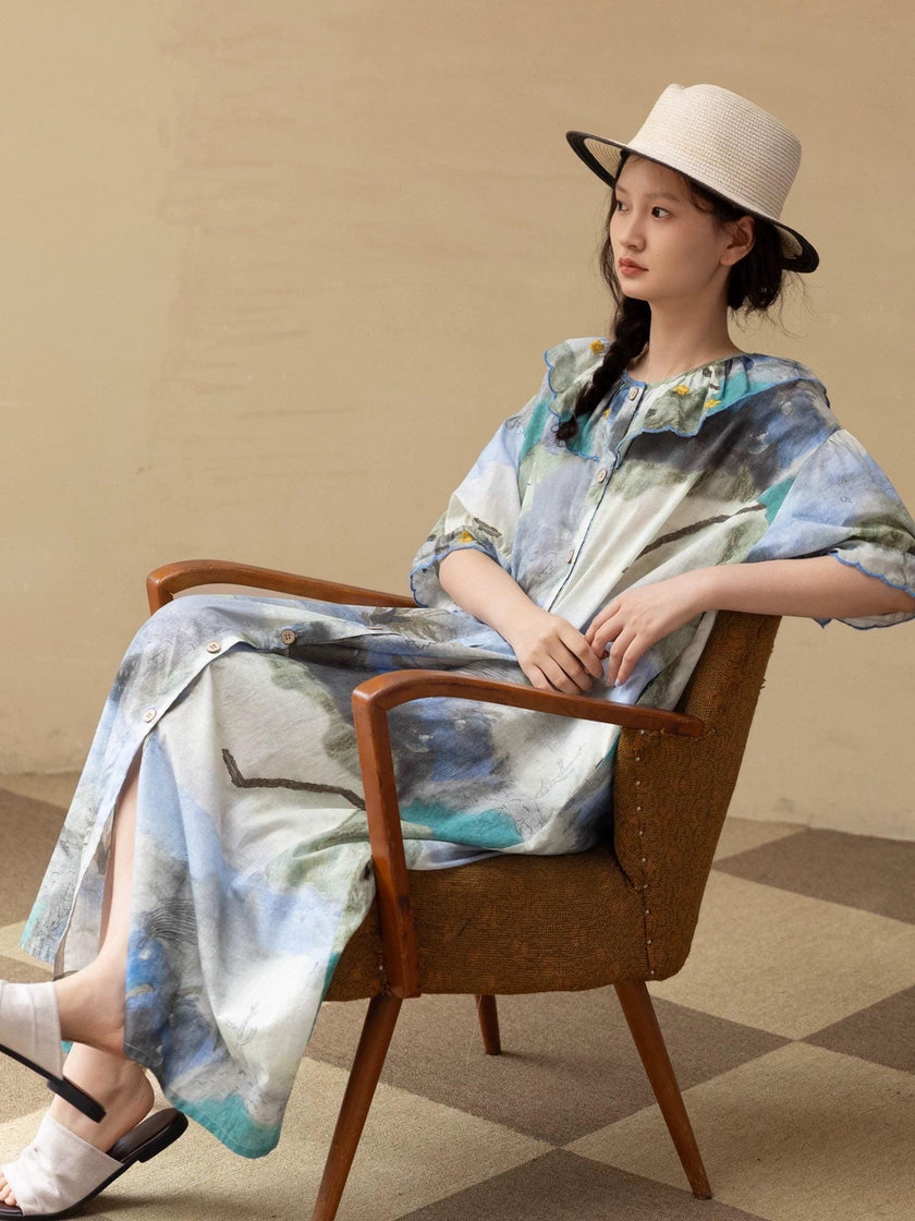 Lian Loungewear watercolour tie dye bamboo cotton pajamas set or dress, soft and comfortable sleepwear with vibrant watercolor patterns.