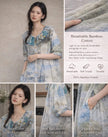 Watercolour tie-dye bamboo cotton pajamas set or dress by Lian Loungewear, featuring colorful, soft, breathable sleepwear or dress.