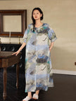 Lian Loungewear watercolour tie-dye bamboo cotton pajamas set or dress shown in soft pastel colors, comfortable and stylish for lounging.