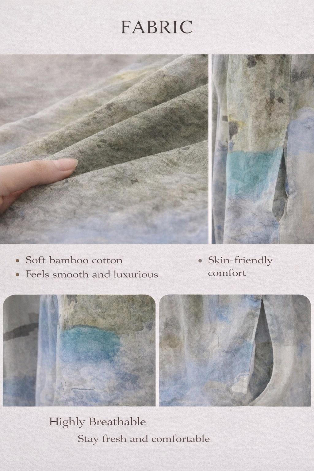 Lian Loungewear watercolour tie-dye bamboo cotton pajamas set or dress displayed on a hanger, featuring vibrant patterns and soft fabric.
