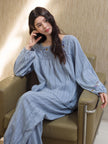 Embroidered cotton jacquard pajamas by Lian Loungewear featuring intricate embroidery and soft, comfortable fabric.