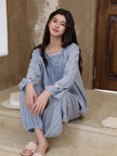 Embroidered cotton jacquard pajamas by Lian Loungewear with intricate embroidery and soft, comfortable fabric for relaxed wear.