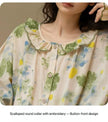 Floral bamboo cotton pajama set with ruffle collar from Lian Loungewear, featuring a soft, comfortable loungewear design.