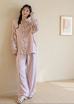 Lian Loungewear gauze cotton pajama set with embroidered sleeve, featuring soft fabric and relaxed fit for comfortable sleepwear.