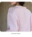 Lian Loungewear gauze cotton pajama set with embroidered sleeve, featuring soft, breathable fabric and relaxed fit for comfortable sleepwear.