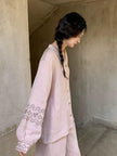 Lian Loungewear gauze cotton pajama set with embroidered sleeve, featuring soft fabric and comfortable fit, perfect for lounging.