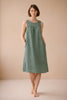 Sleeveless green linen lounge dress by Lian Loungewear with round neckline, relaxed fit, perfect for comfortable casual wear.