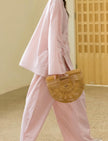 Hand-embroidered bamboo cotton pajama set in kimono style wrap by Lian Loungewear, featuring intricate embroidery and comfortable fit.