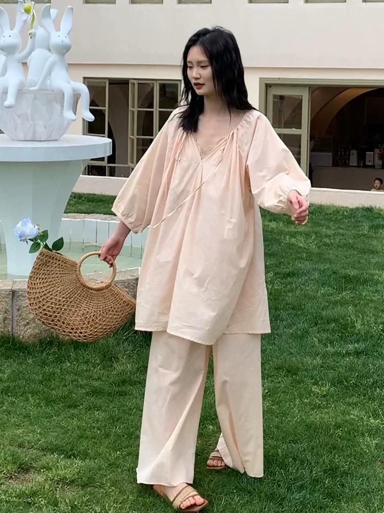 Lian Loungewear bamboo cotton pajama set with long and short pants, featuring soft, breathable fabric for comfortable sleepwear.