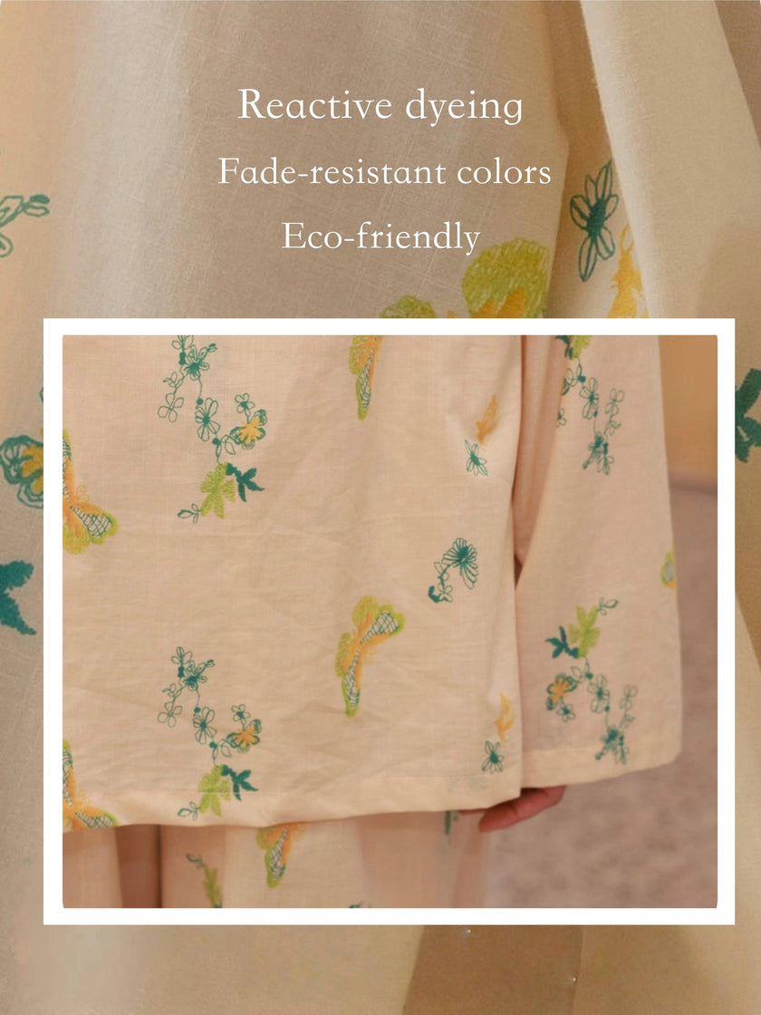Lian Loungewear Oriental Floral Bamboo Cotton Sleepwear with a floral pattern and soft bamboo cotton fabric.