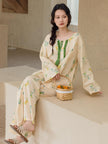 Lian Loungewear Oriental Floral Bamboo Cotton Sleepwear featuring a floral pattern and soft, comfortable fabric for restful sleep.