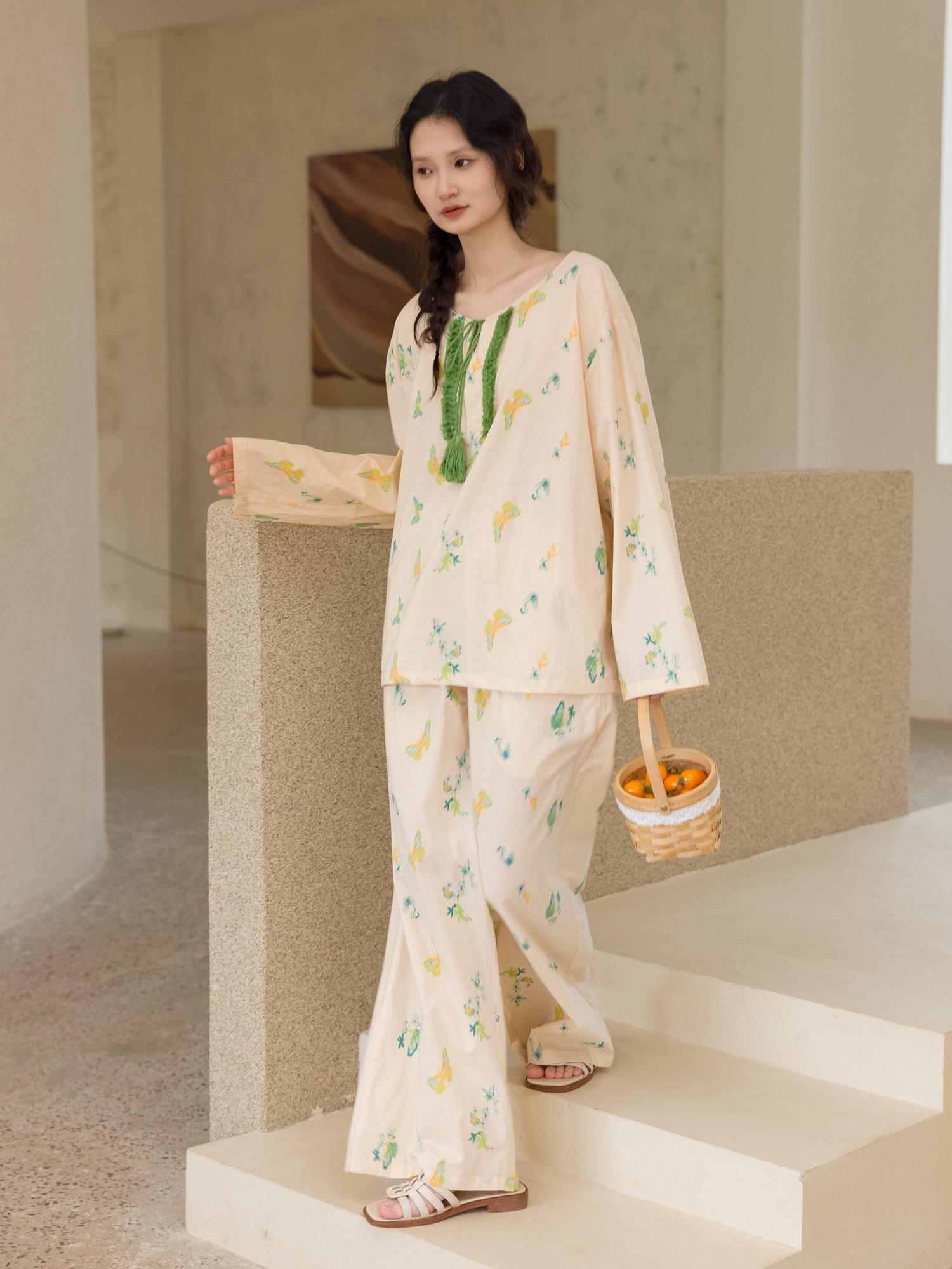 Lian Loungewear Oriental Floral Bamboo Cotton Sleepwear set featuring a floral print and soft, breathable fabric for comfortable sleep.