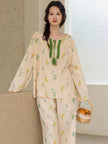 Lian Loungewear Oriental floral bamboo cotton sleepwear set with elegant floral patterns and comfortable relaxed fit.