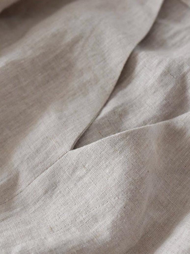 Lian Loungewear custom colour 100% linen maxi dress with relaxed V-neck, adjustable waist tie, made to order natural linen fabric.