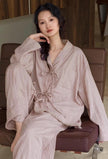 Pink cotton gauze pajama set by Lian Loungewear, featuring a relaxed fit and soft, breathable fabric perfect for comfortable sleep.