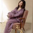Purple slub cotton pajama set with embroidered lace trim from Lian Loungewear, featuring a comfortable loungewear style.