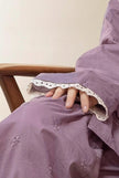Purple slub cotton pajama set with embroidered lace trim from Lian Loungewear, featuring a cozy and stylish loungewear design.