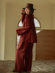Lian Loungewear organic gauze cotton pajama set in muted red, round collar loungewear perfect for Christmas gift or cozy nights