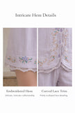 Lian Loungewear bamboo cotton loungewear set for women with short top, long pants, breathable fabric, embroidered details.