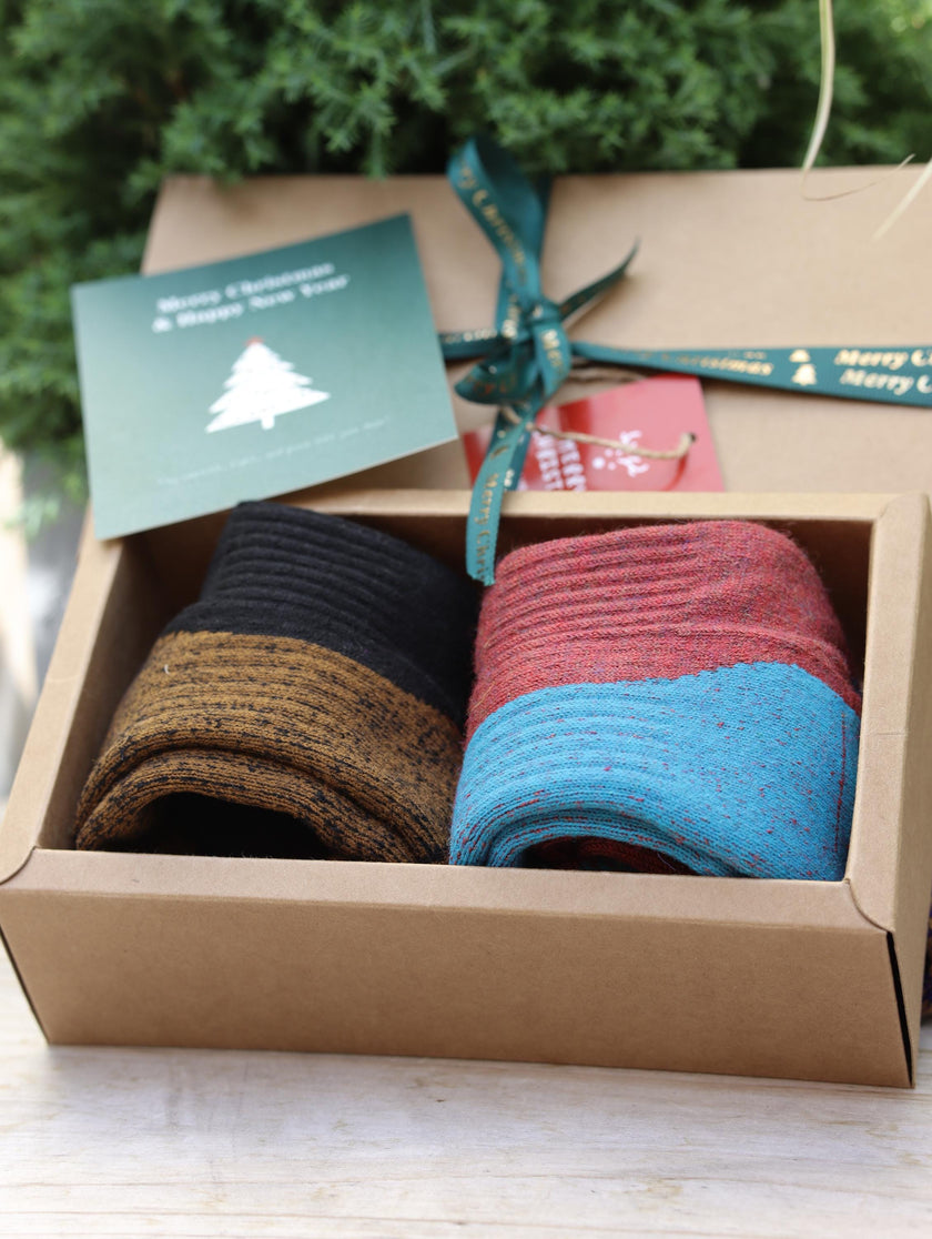 Lian Loungewear Merino Wool Socks Gift Pack with thermal slipper and alpaca socks, cushioned, terry-lined for men and women.