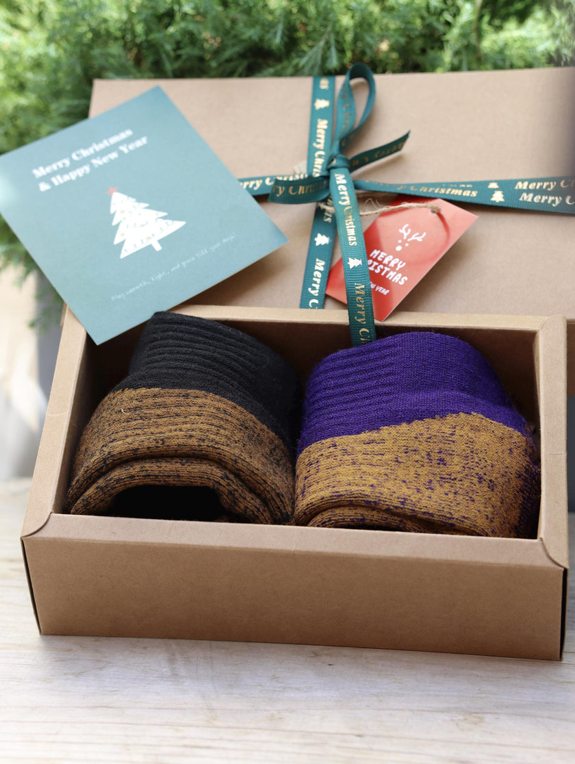 Lian Loungewear Merino Wool Socks Gift Pack with thermal slipper and alpaca socks, cushioned terry-lined for men and women.