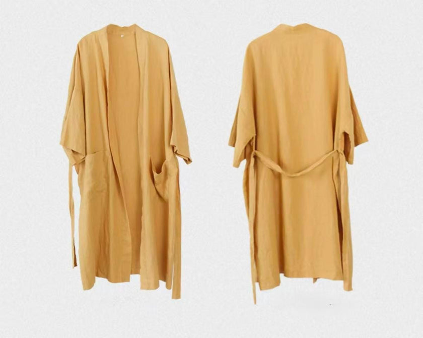 Lian Loungewear 100% linen kimono robe for women in white, lightweight summer bathrobe, casual Japanese loungewear, 6 colors available