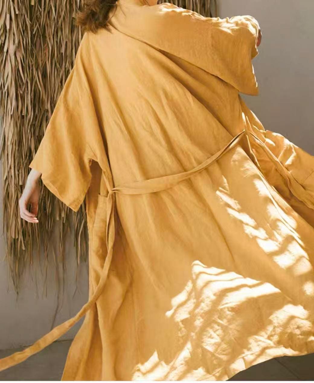 Lian Loungewear 100% linen kimono robe for women in white, lightweight summer bathrobe, Japanese-inspired loungewear, 6 colors.