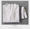 White 100% linen kimono robe for women by Lian Loungewear, lightweight summer dressing gown with a relaxed fit and six color options.