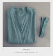 White 100% linen kimono robe for women by Lian Loungewear, lightweight summer bathrobe with a relaxed fit.