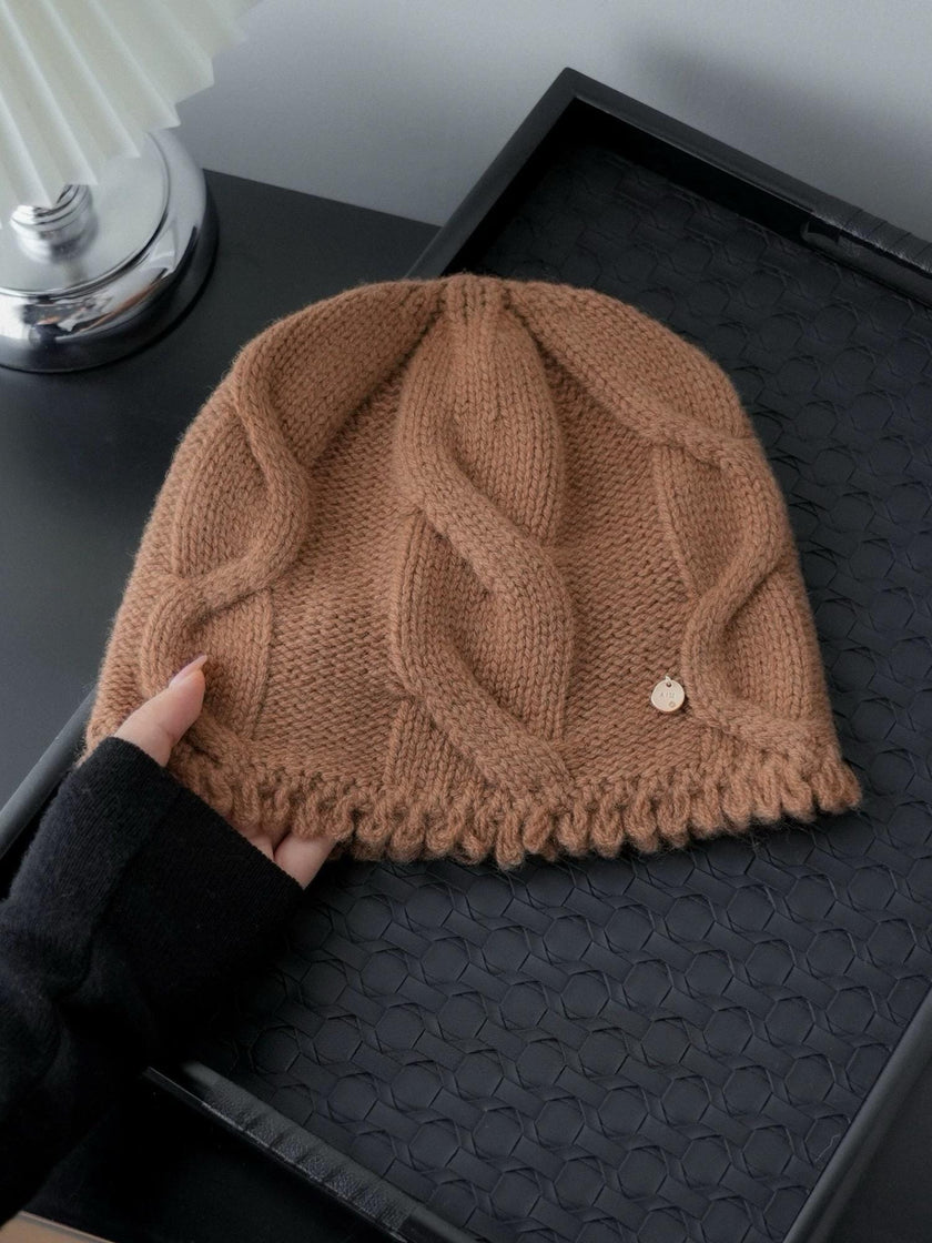 Wine red 100% Merino Wool cable knit beanie by Lian Loungewear, soft winter hat for women, warm knitted wool cap.