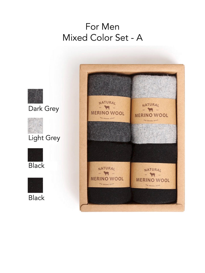 Set of Australian Merino Wool socks by Lian Loungewear, warm thermal winter socks for men and women in a gift box.