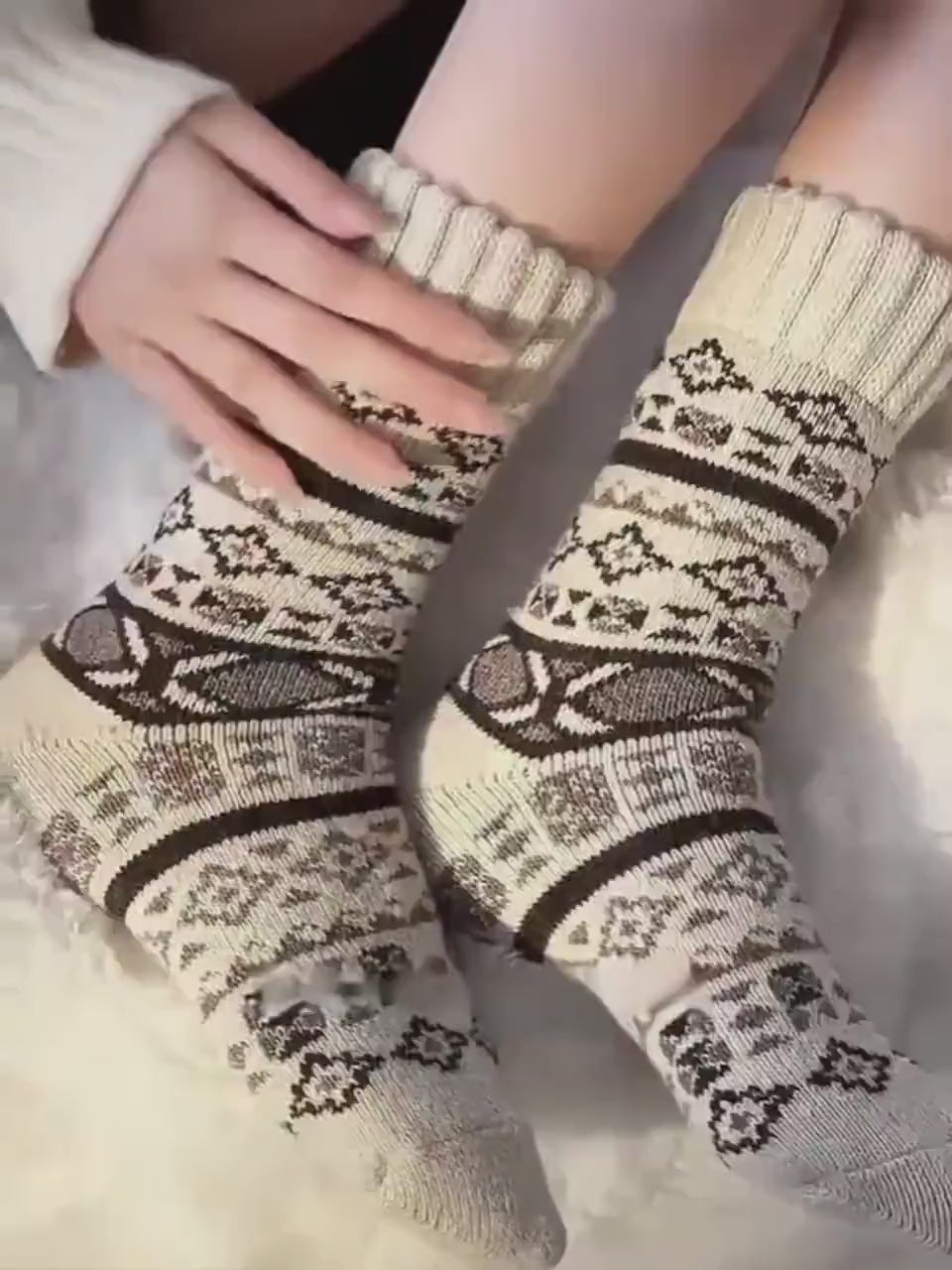 3PCS Scandinavian Fair Isle Wool Socks , Gift-Ready Box, Cozy Slipper Socks, Birthday Gift for Her