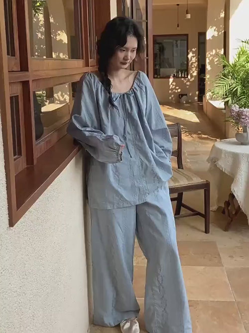 Bamboo Cotton Embroidered Pajama, Oversized Lounge-To-Street Loungewear, muslin pajamas, Christmas Gift Box Pack