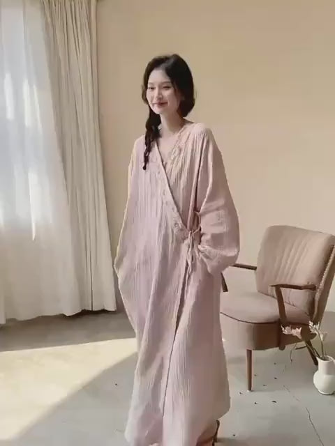 Japanese Kimono Robe, Embroidered Cotton Gauze Robe