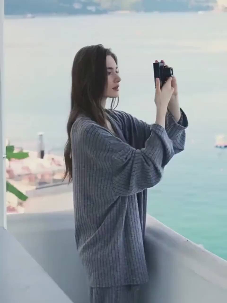 Ribbed Knit Lounge Set: Heather Grey Lace Camisole Cardigan & Pants