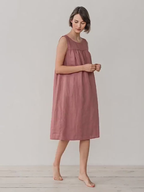 100% Linen Lounge Dress, Sleeveless Loose Linen Nightdress, Breathable Summer Pajamas Dress, Minimal Linen Clothing