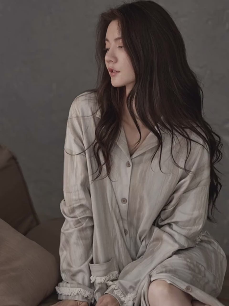 Cotton Robe Dress | Frayed Cuffs Loungewear, Minimalist Gift