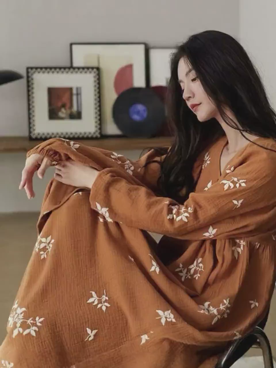 Muslin Cotton Pajama Dress or Top and Pants Set - Embroidered Loungewear Nightgown