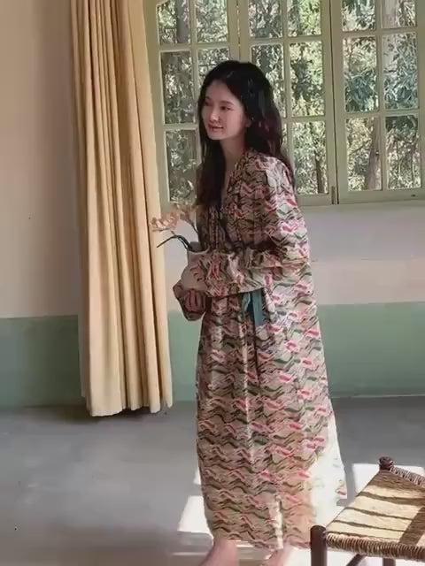 Handmade Bamboo Cotton Kimono Robe: Lightweight Loungewear, Ankle Long Robe