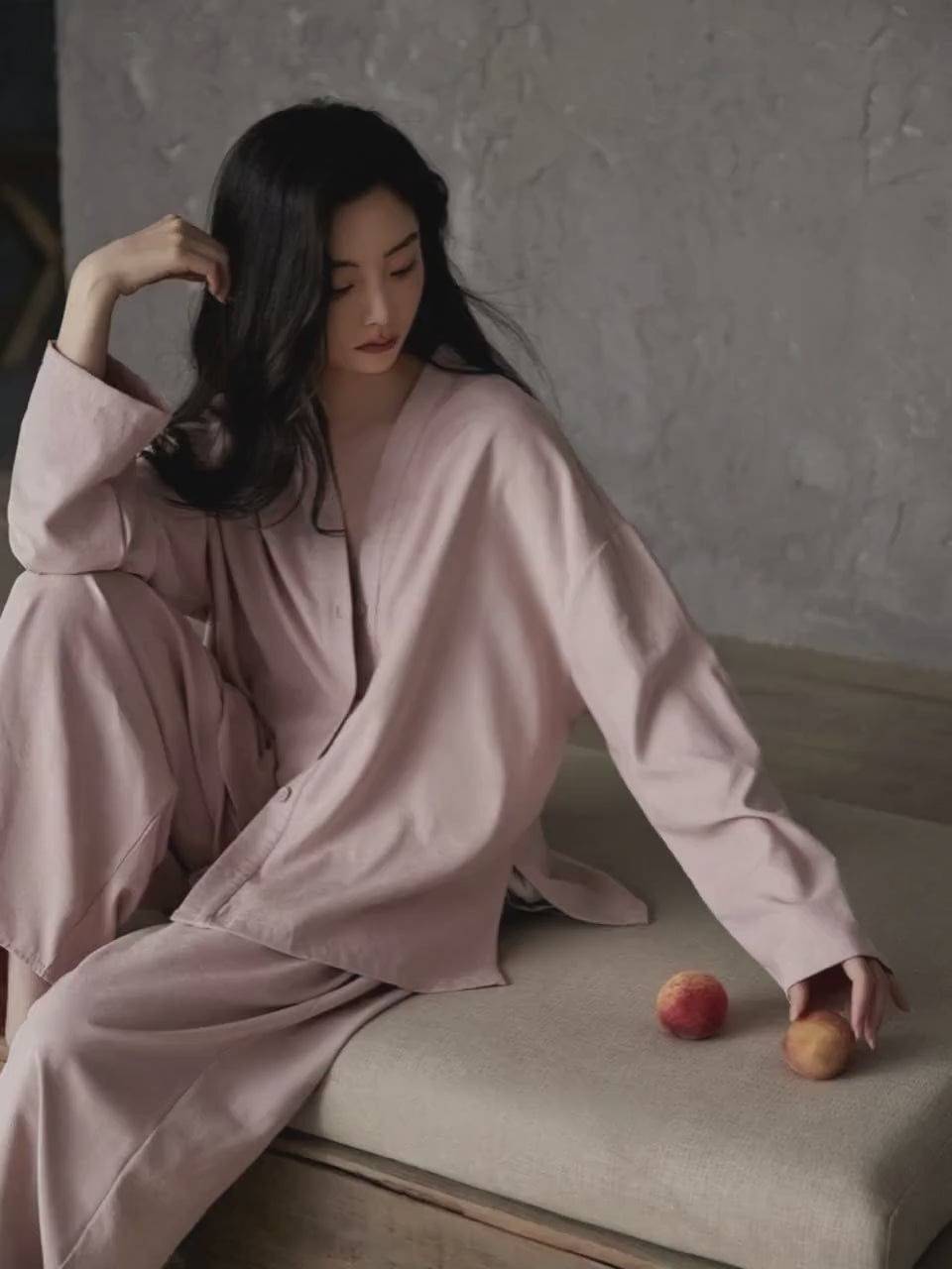 Soft Cotton Pajama Set | Kimono Collar Loungewear with Bra Lining