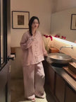 Muslin Cotton Pajama Set | Embroidered Sleeve, Gauze Loungewear