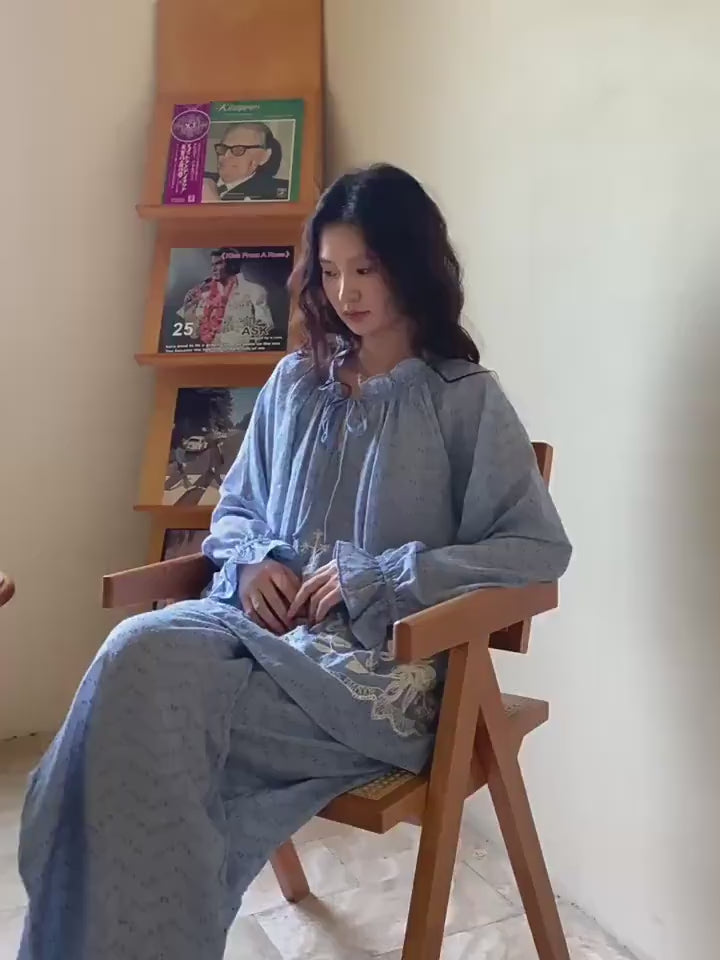 Embroidered Gauze Cotton Loungewear Set or Dress: Relaxed Fit Sleepwear