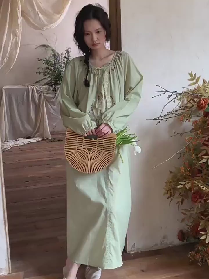 Bamboo Cotton Embroidered Pajama Set: Boho Women Sleepwear，Loungwear