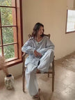 Sky Blue Gauze Cotton Pajama Set: Embroidered or Ruffle Top Loungewear Options
